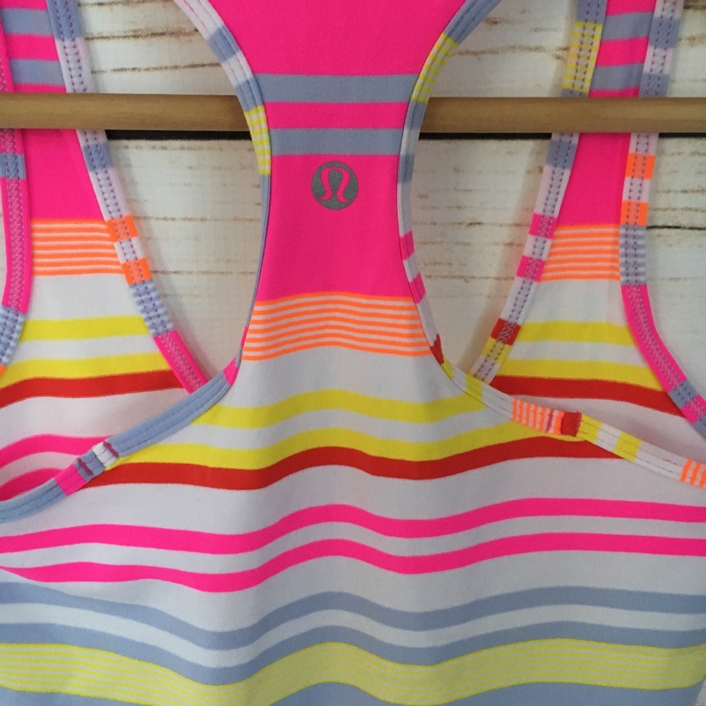 Lululemon Neon Pink Striped Tank Sz 2 - Picture 5 of 5